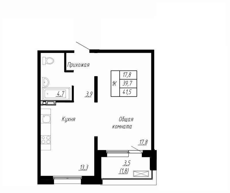 1 ккв 41,5 м²