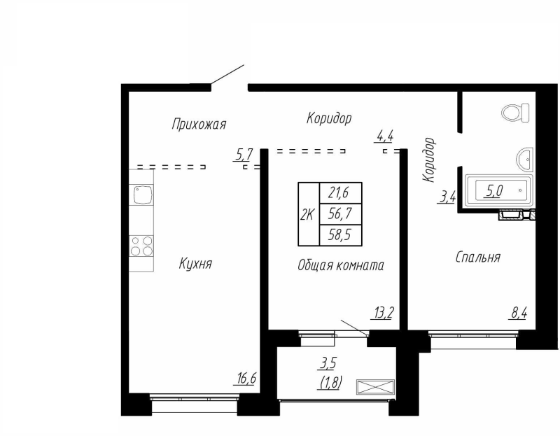 3 ккв (Евро) 58,5 м²