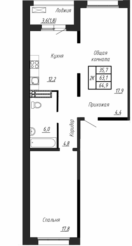 2 ккв 65,1 м²