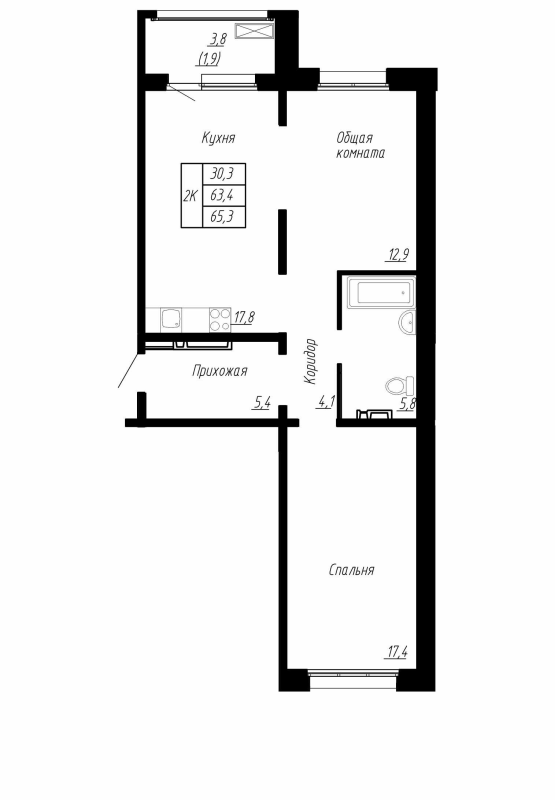 3 ккв (Евро) 65,3 м²