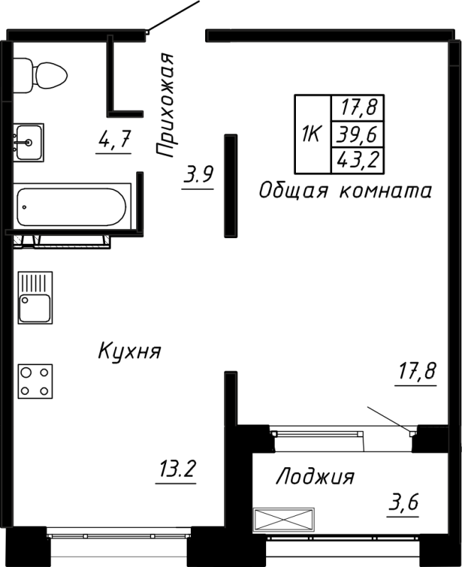 1 ккв 43,2 м²