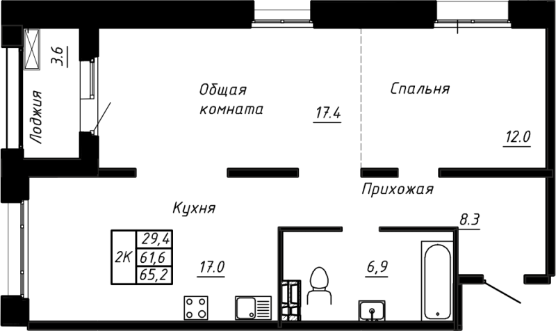 3 ккв (Евро) 65,2 м²