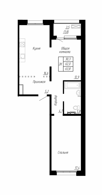 3 ккв (Евро) 63,8 м²