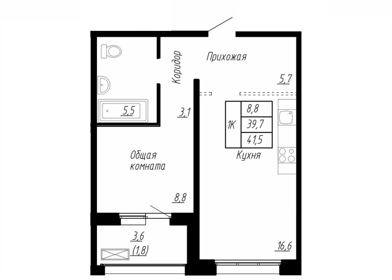 2 ккв (Евро) 41,5 м²
