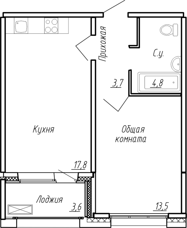2 ккв (Евро) 43,4 м²