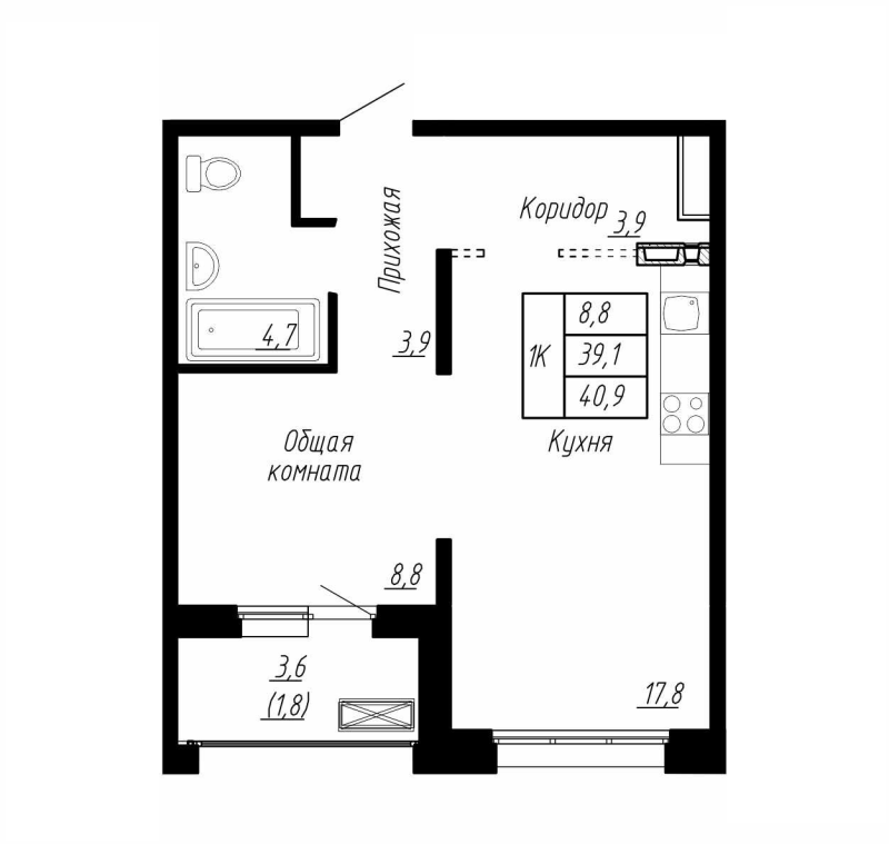 2 ккв (Евро) 40,9 м²