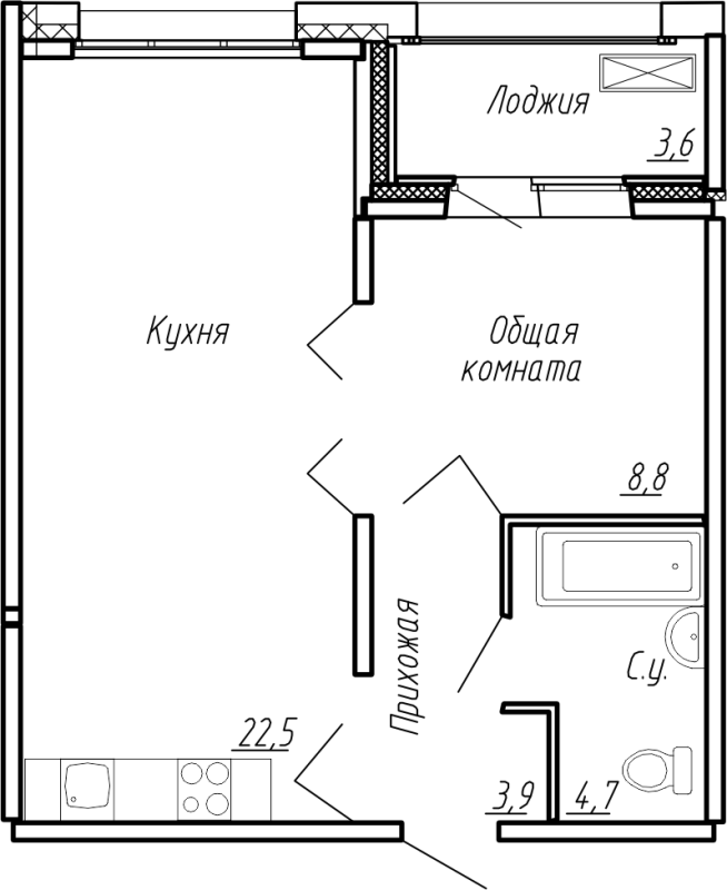 2 ккв (Евро) 43,5 м²