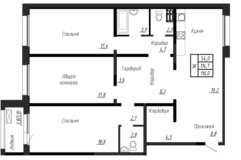 4 ккв (Евро) 116 м²