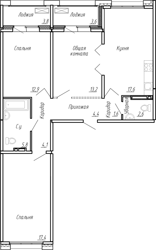 4 ккв (Евро) 87 м²