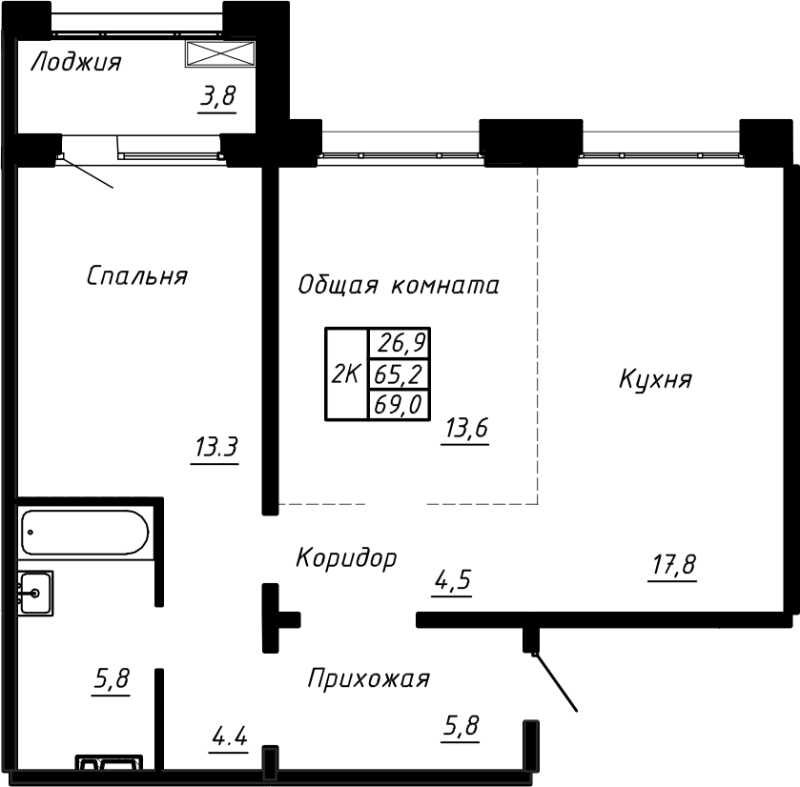 2 ккв (Евро) 69 м²