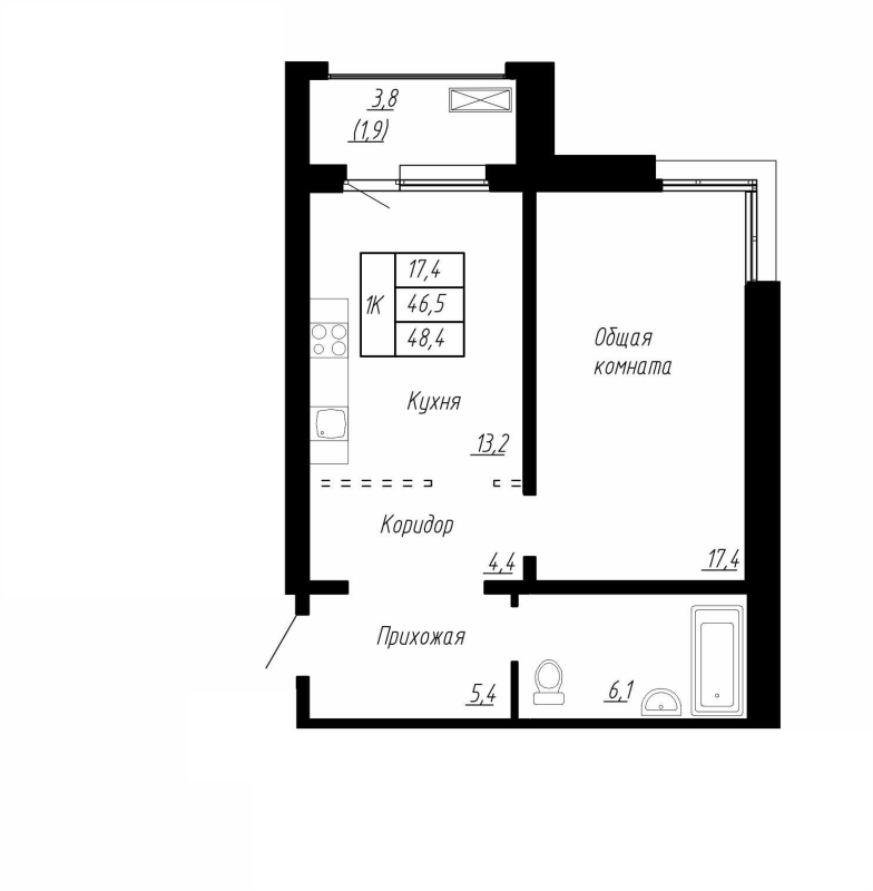 1 ккв 48,4 м²