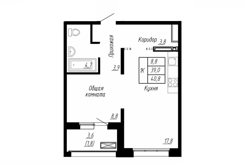 2 ккв (Евро) 40,8 м²
