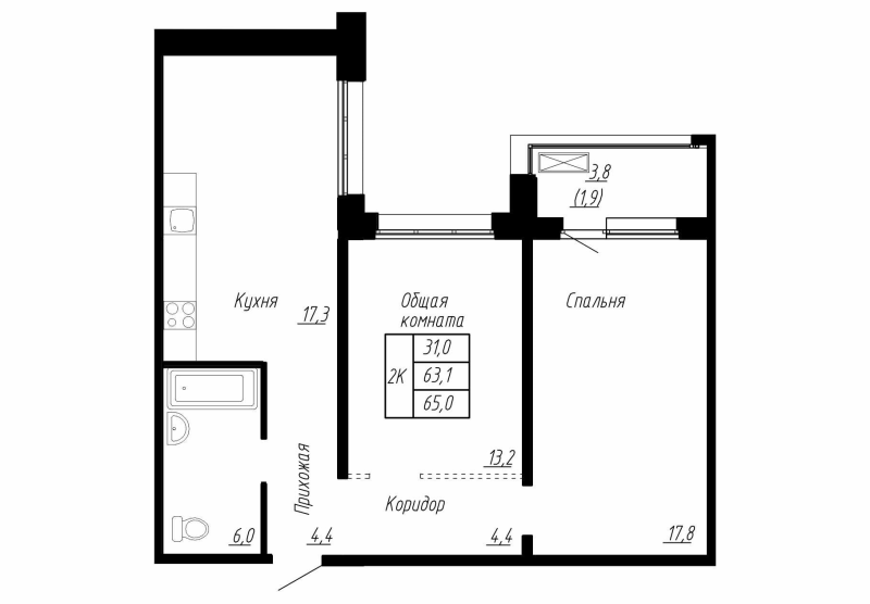 3 ккв (Евро) 65 м²