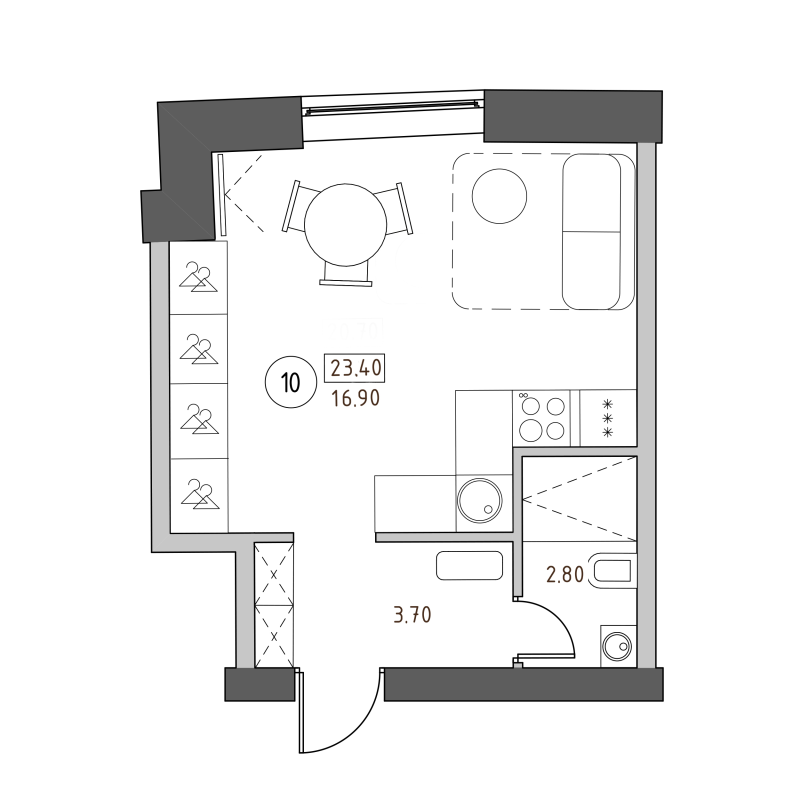 Студия 23,4 м²