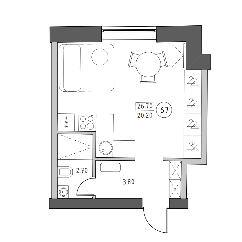 Студия 26,7 м²