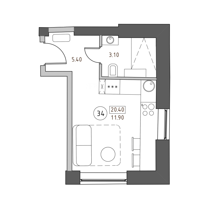 Студия 20,4 м²
