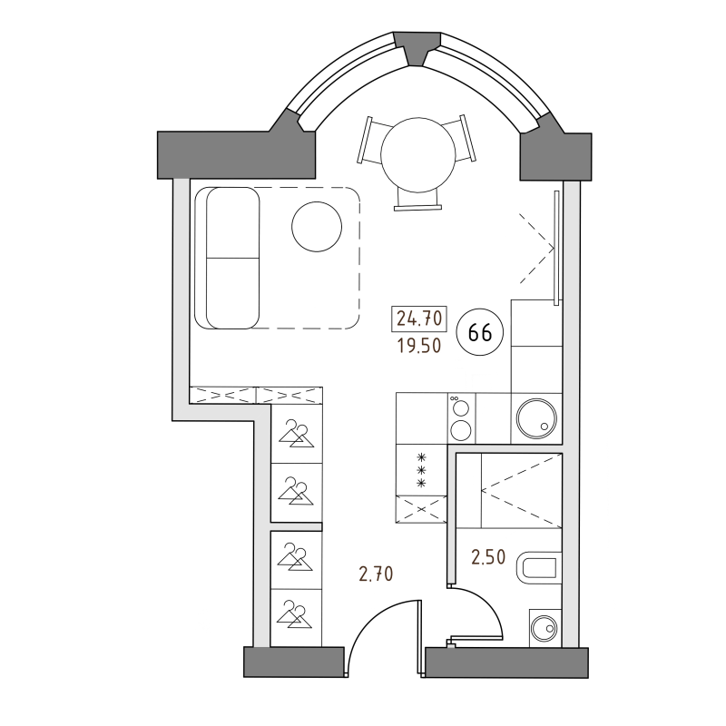 Студия 24,7 м²