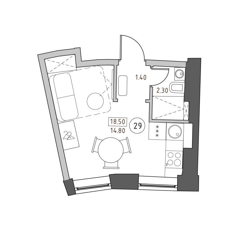 Студия 18,5 м²