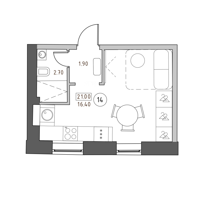 Студия 21 м²