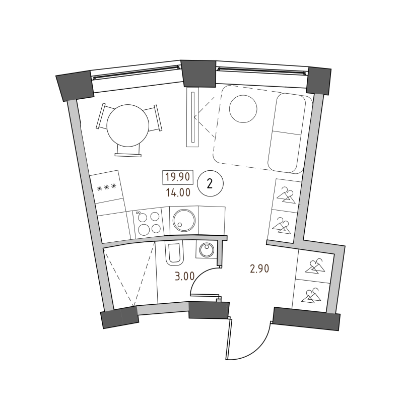 Студия 19,9 м²
