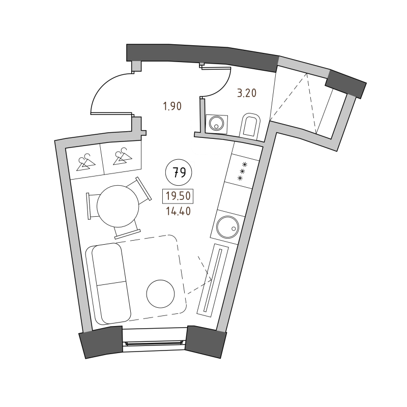Студия 19,5 м²