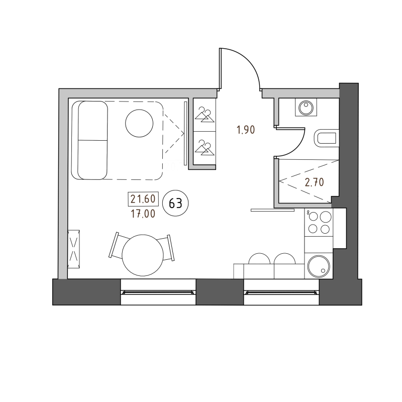 Студия 21,6 м²