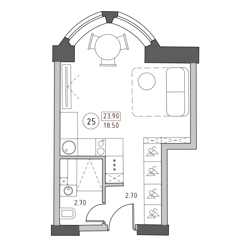 Студия 23,9 м²
