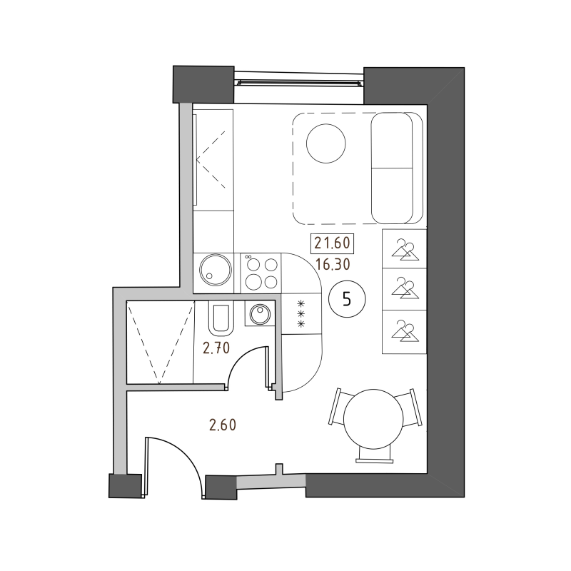 Студия 21,6 м²