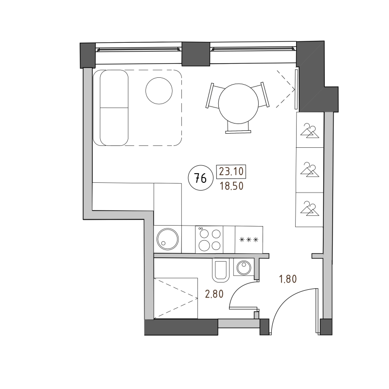 Студия 23,1 м²