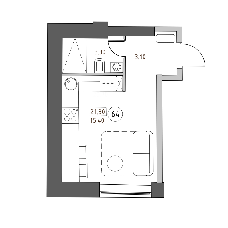 Студия 21,8 м²