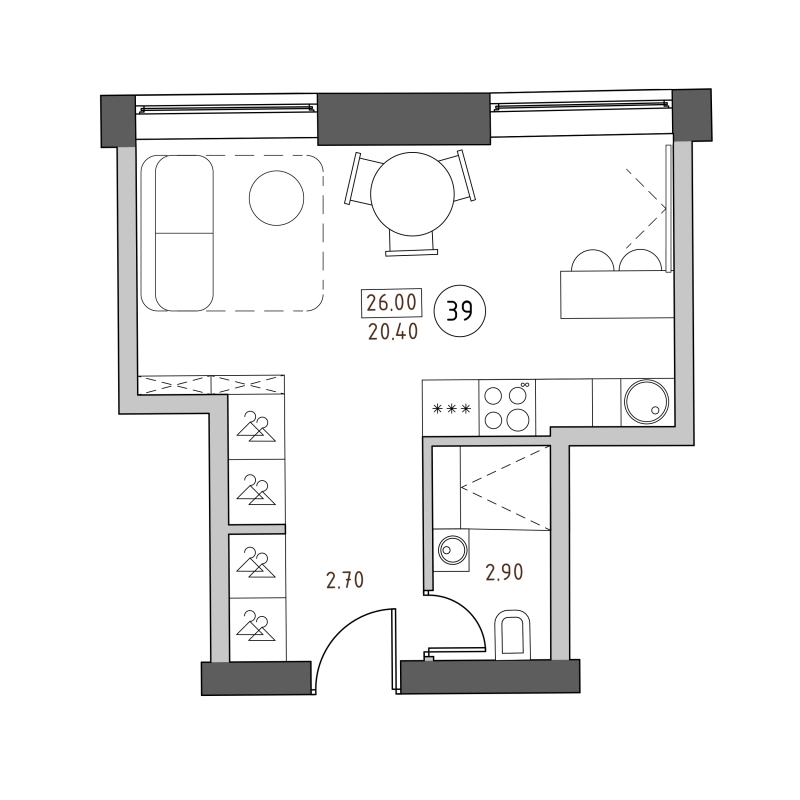 Студия 26 м²