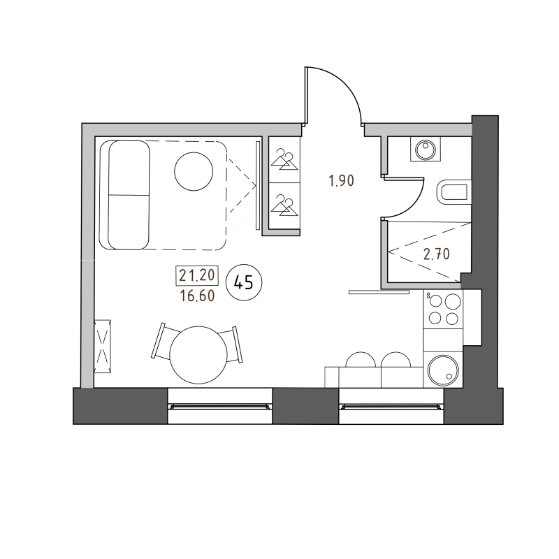 Студия 21,2 м²