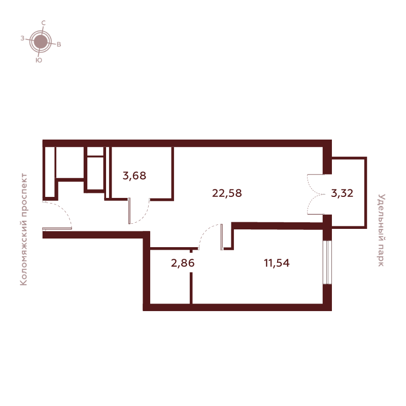 2 ккв (Евро) 43,8 м²