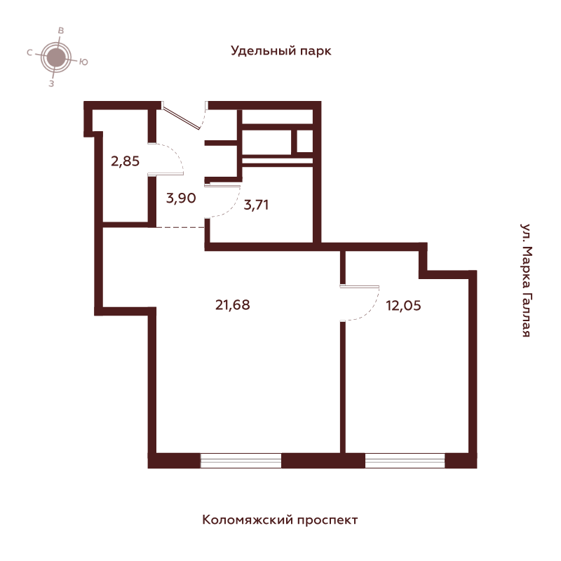 2 ккв (Евро) 44,3 м²