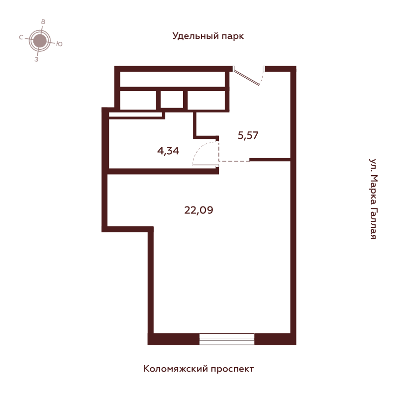 Студия 32 м²