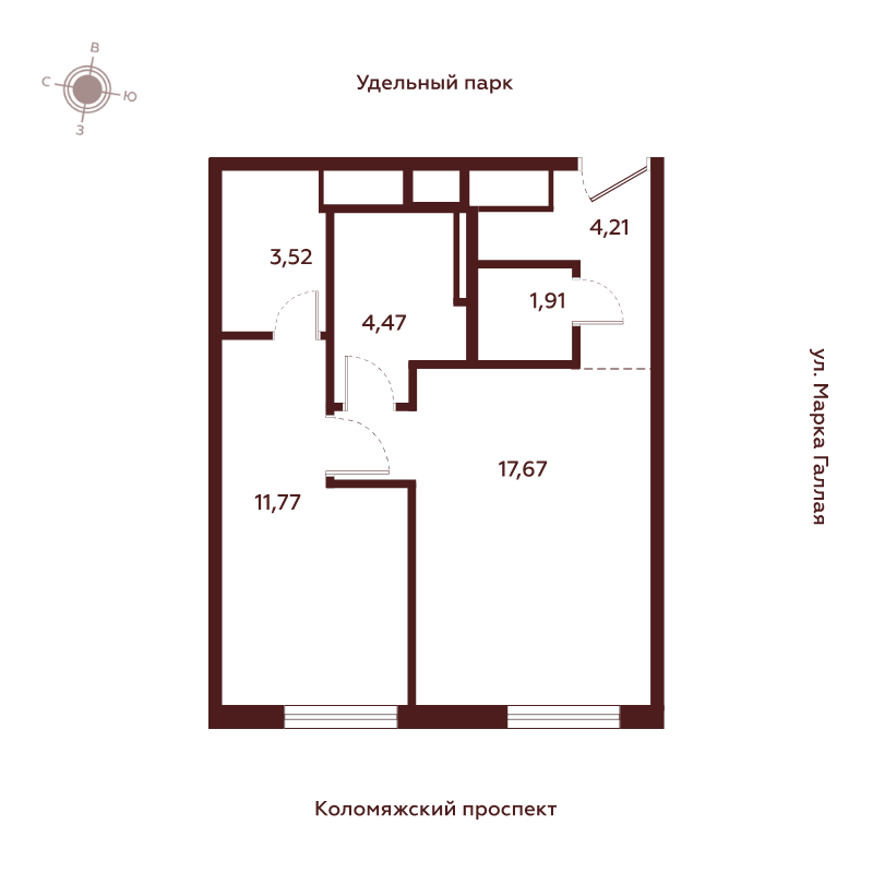 2 ккв (Евро) 43,6 м²