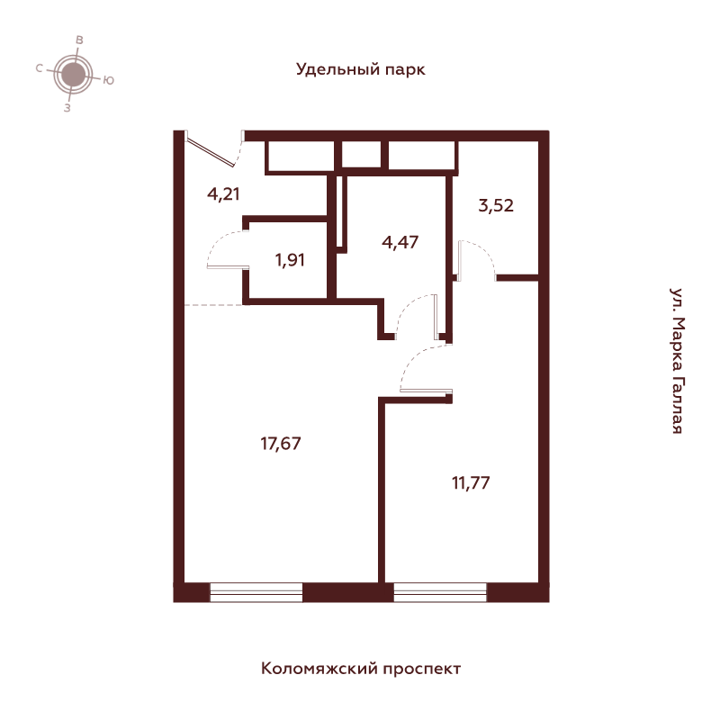 2 ккв (Евро) 43,6 м²