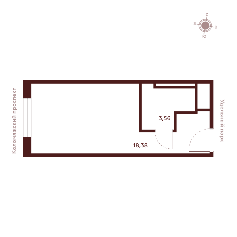 Студия 22 м²