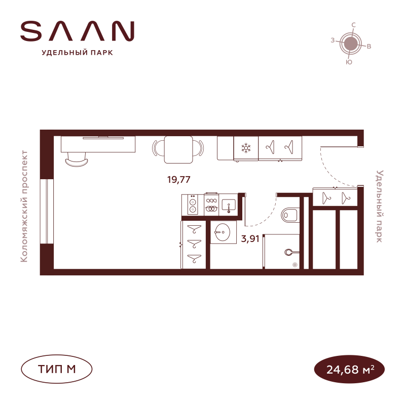 Студия 23,7 м²