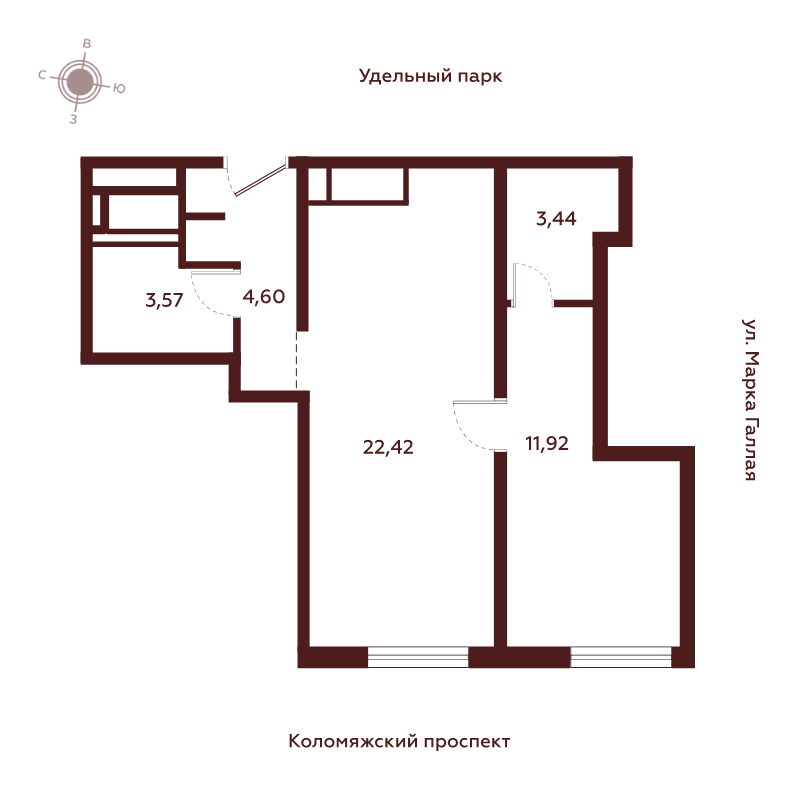 2 ккв (Евро) 46,2 м²