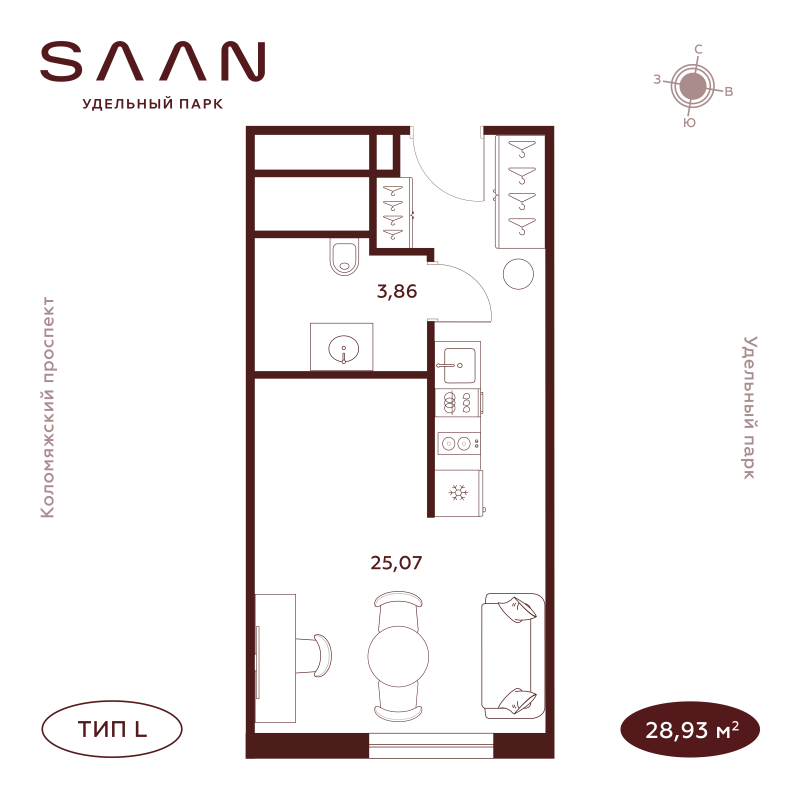Студия 28,9 м²