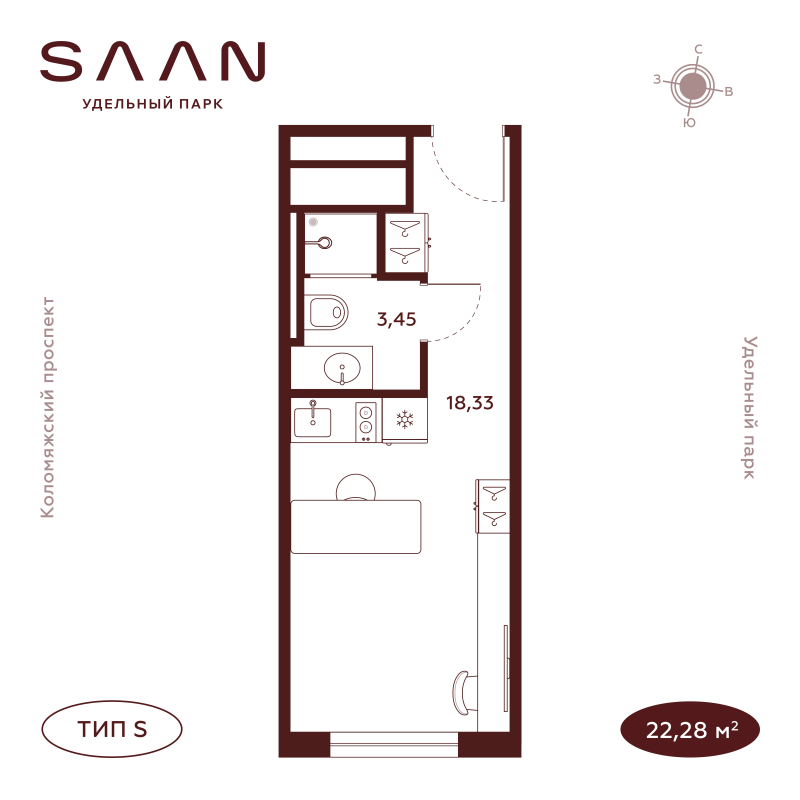 Студия 22,3 м²