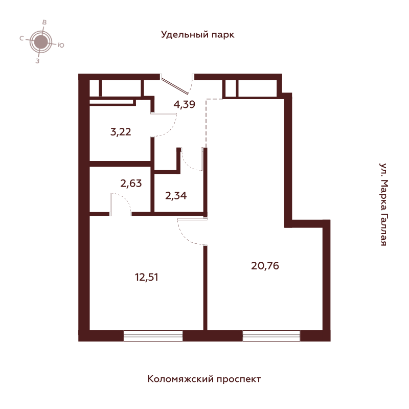 2 ккв (Евро) 46 м²
