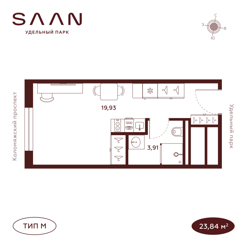 Студия 23,9 м²