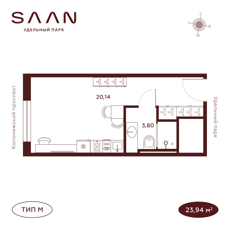 Студия 23,9 м²