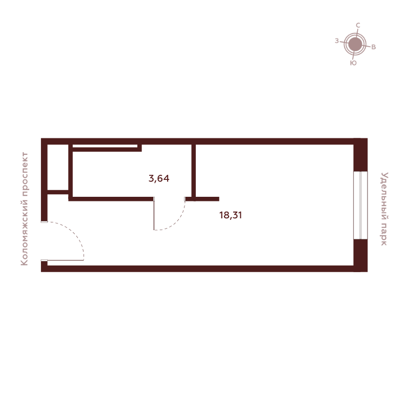 Студия 22 м²