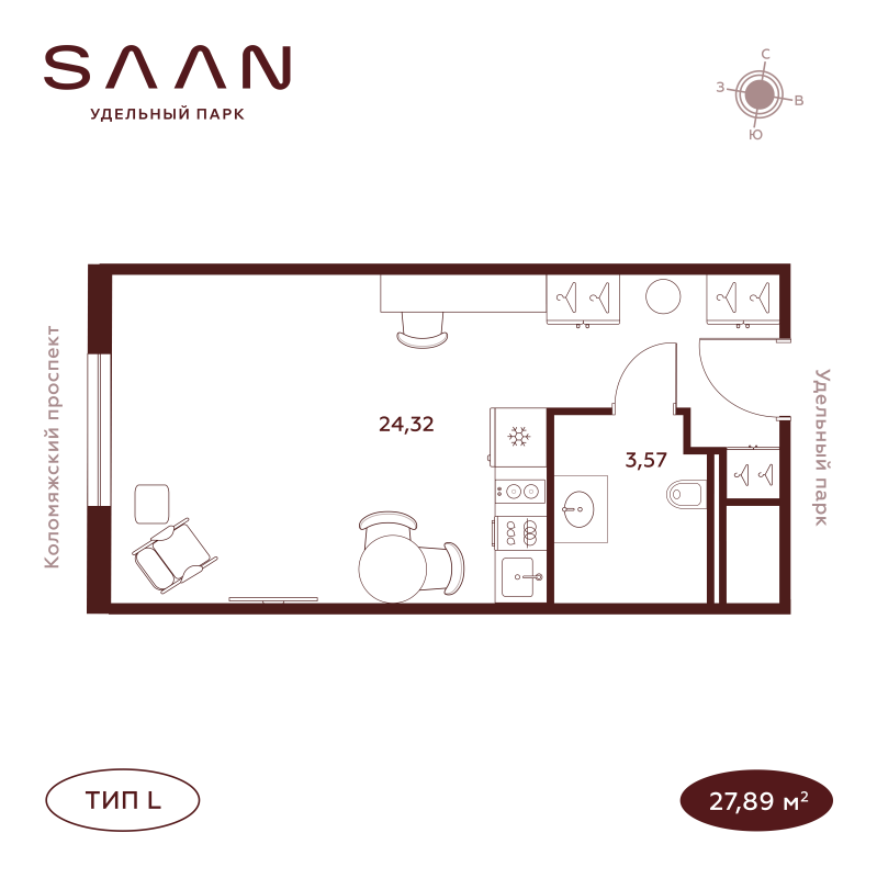 Студия 27,9 м²