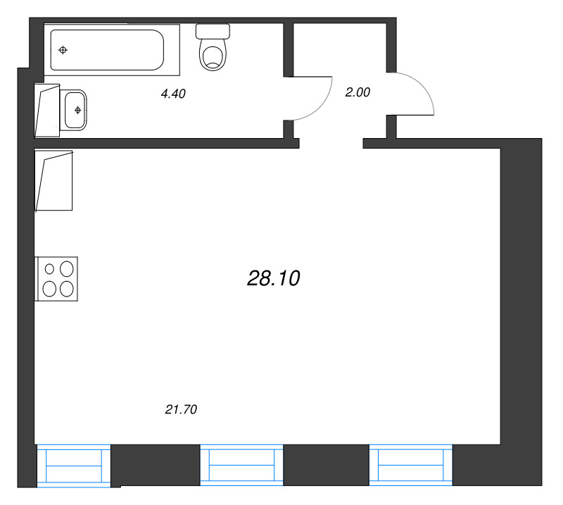 Студия 30,1 м²