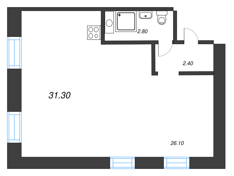 Студия 33,1 м²