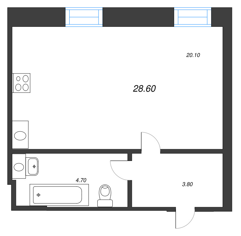 Студия 28,5 м²